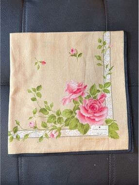 Balmain 100% Cotton Floral Scarf NWT Neckerchief Handkerchief Beige Pink Rose
